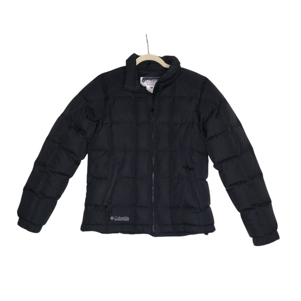 COLUMBIA Duck Down Puffer Jacket Women M Black Full Zip Light Everyday Travel
